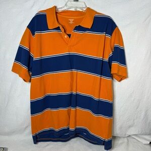 ST. JOHN'S BAY Men’s Orange Navy Striped‎ Classic Polo Shirt Size XL